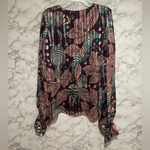 RAMY BROOK Sofie Long Sleeve Stretch Silk Blouse - Raisin/ Oasis Combo - Picture 6 of 9